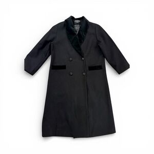 Vintage Donnybrook Black Wool Coat 16P Velvet Collar Rhinestone‎ Buttons 90's